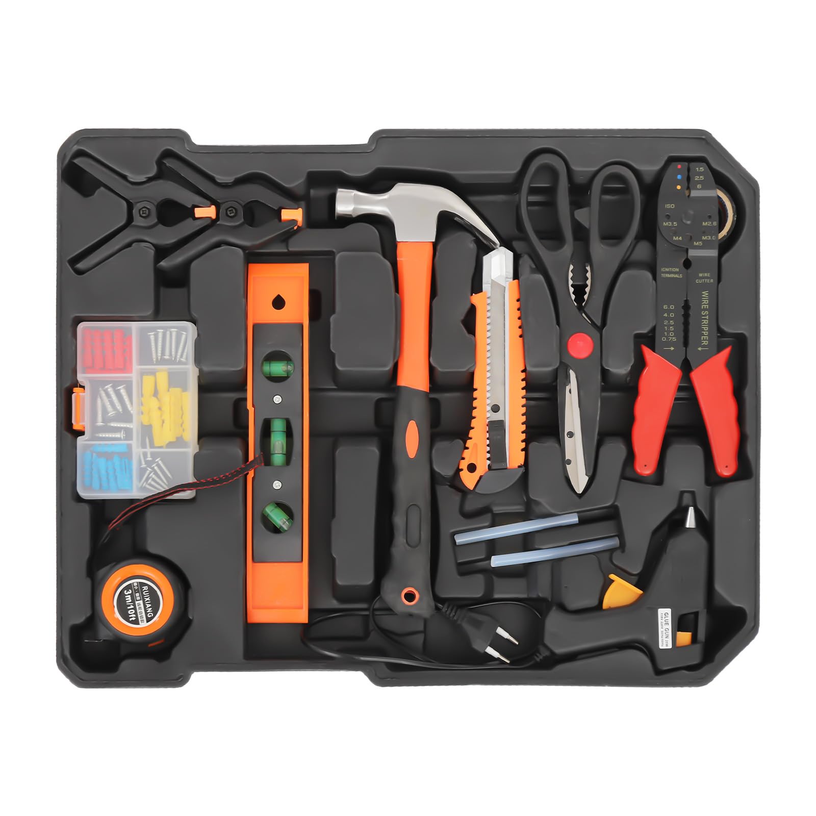 Cassetta degli attrezzi, 187 pezzi, set professionale di attrezzi Household HandTool Kit Misted Hand Tool Kit con chiave inglese, cacciavite, righelli, martelli e molto altro ancora