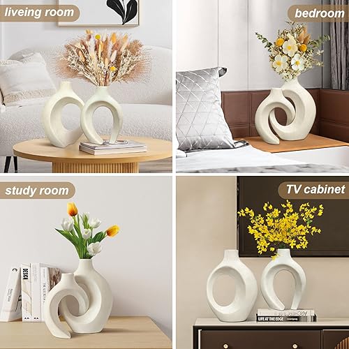 Miniatura 4 de Jarrón de Navidad - Juego de 3 para decoración interior del hogar, decoración de Navidad, jarrones blancos flocados, decoraciones de Navidad para