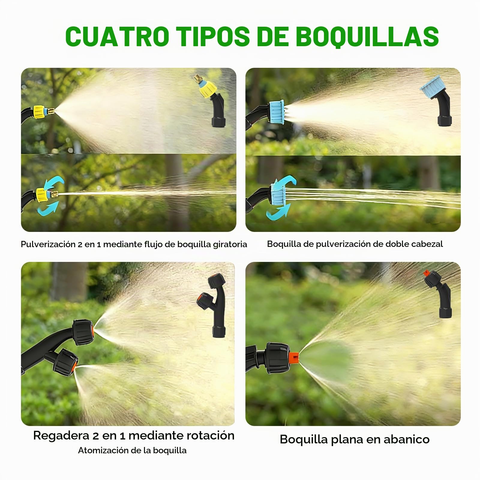 auvstar Pulverizador Eléctrico de Jardín 8L | 4 Boquillas, Recargable con Correa, 3 Velocidades, Mochila Pulverizadora, Mango 77cm Telescópico