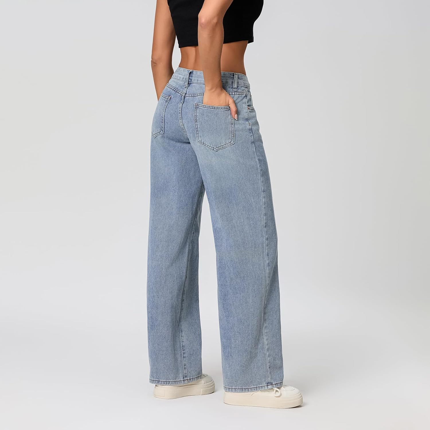 Women Y2k Low Rise Baggy Jeans Loose Fit Boyfriend Straight Wide Leg Jeans Trendy Stretch Long Denim Pants - Image 2