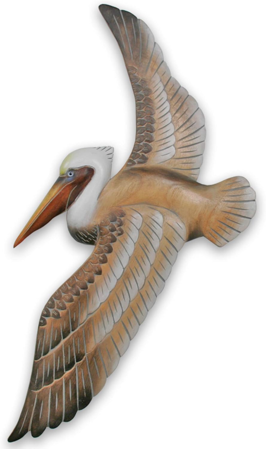 T.I. Design Hand-carved Wood Flying Pelican | Coastal Nautical Beach Wall Décor Natural Wood Finish