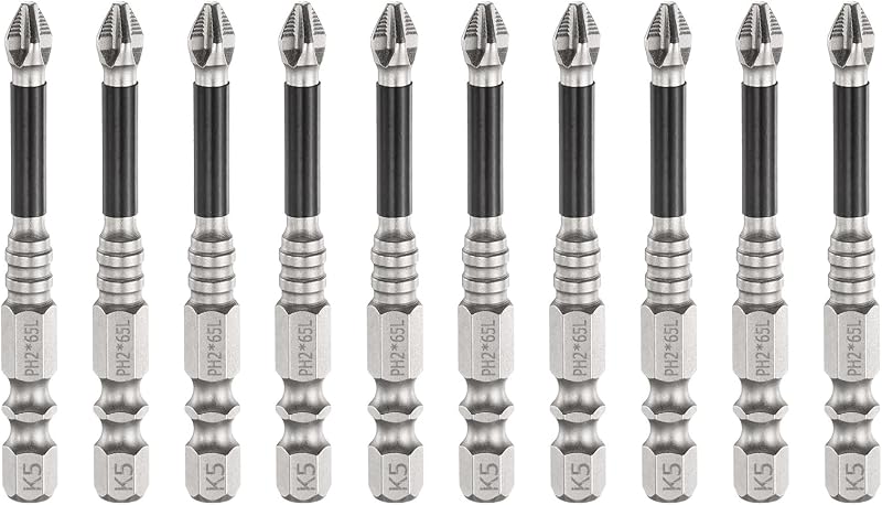 Kit com 10 Pontas Phillips de Impacto HARFINGTON PH2 com Ponta Antideslizante, Haste Sextavada de 6,35 mm e 65 mm