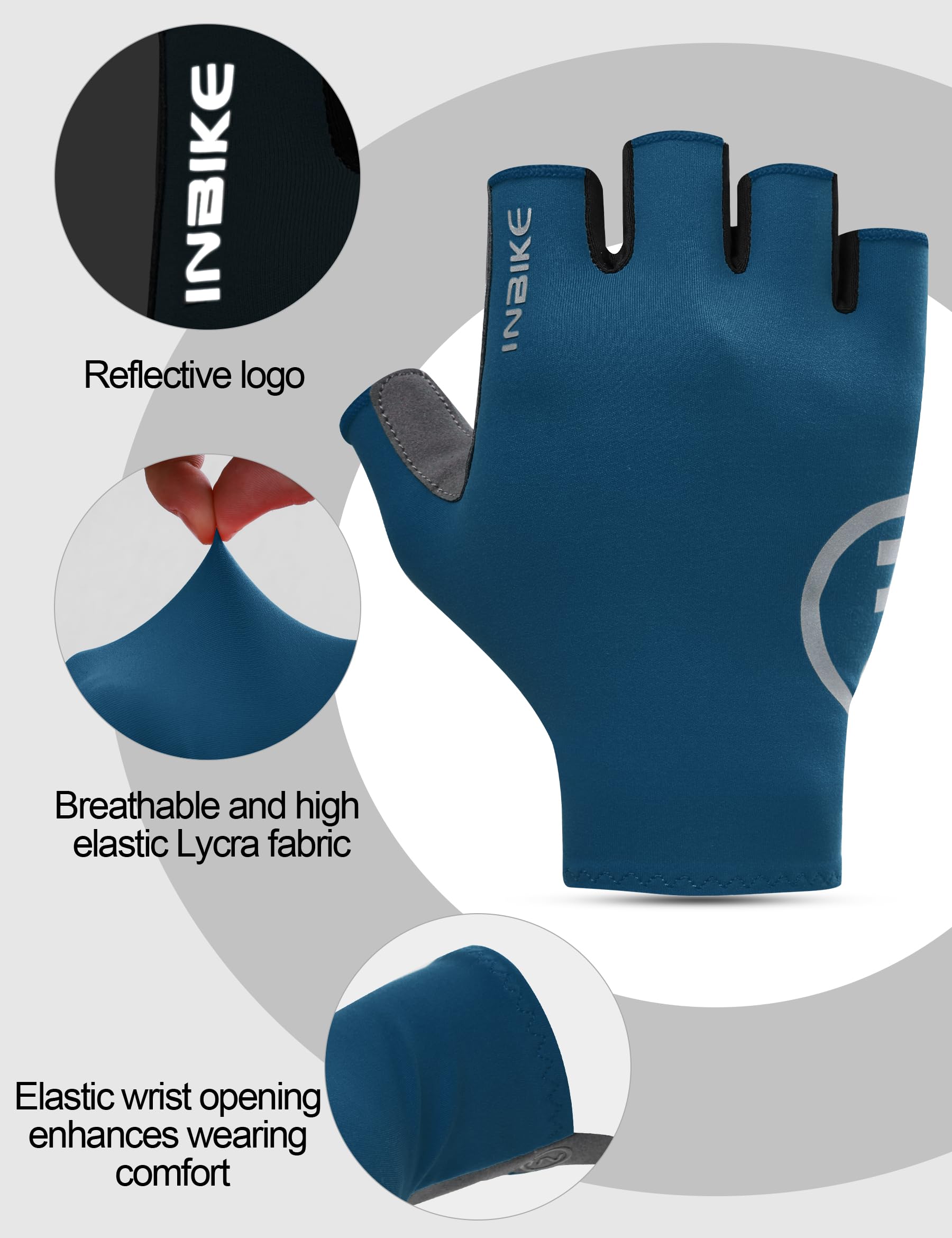INBIKE Gants de Cyclisme d'été Courts Unisexe VTT Homme Femme Tissu Frais Léger Respirant Séchage Rapide Antidérapants Sport
