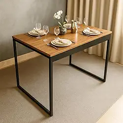 Mesa de Jantar MDF e Aço Estilo Industrial 100x60cm Ideal para Apartamento Sala de Estar ou Cozinha Moderna - Somente a Mesa