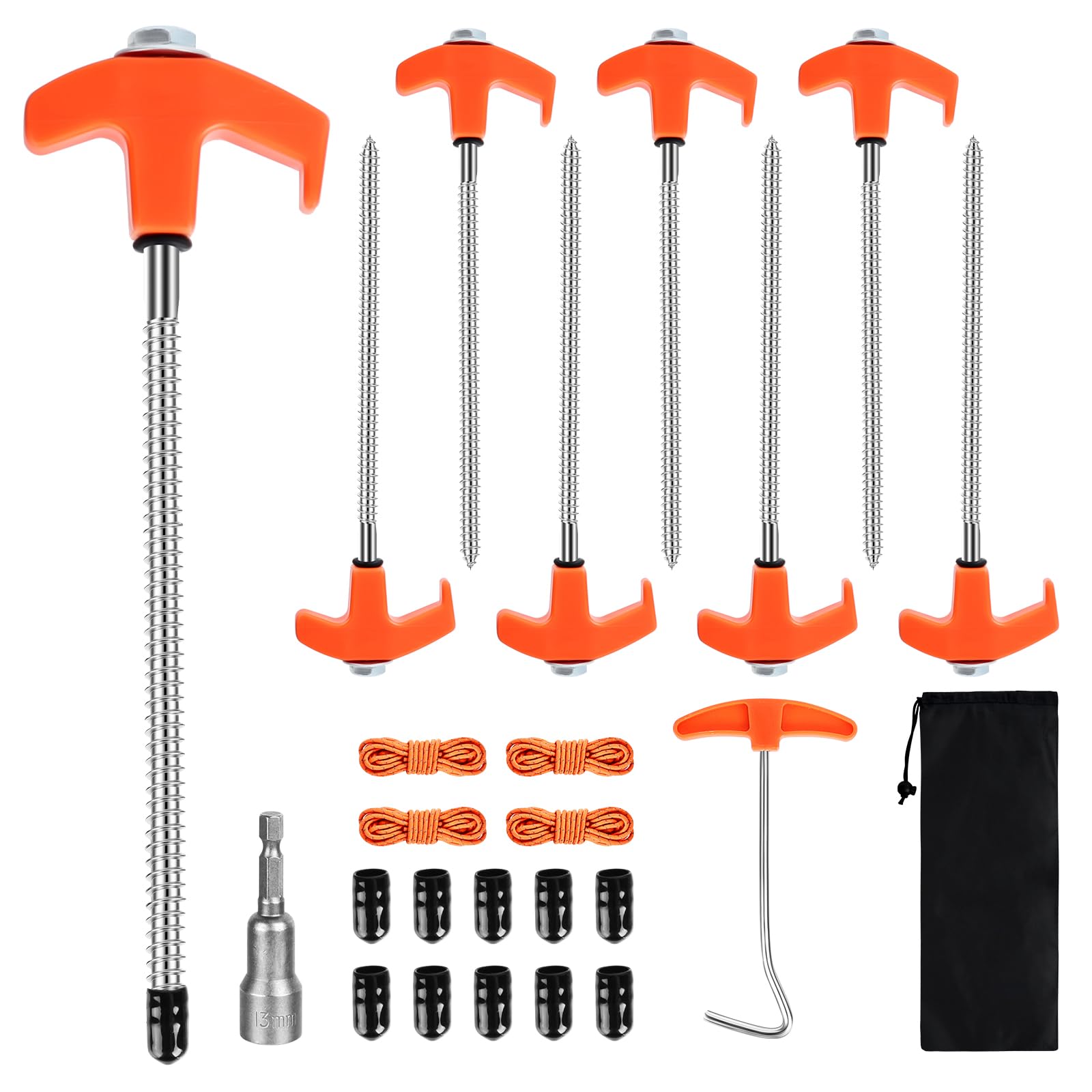 zeltheringe zum eindrehen Drehbare 20cm Heringe Erdnägel Stabil mit Gewinde, Camping zubehör Zelthaken Erdnägel Schrauben, Schraubheringe mit Seilen und Nagelhebegerät für Wiesen Wald Harten Boden (8 Stück) Sport & Freizeit frachtkosten:19900 Kakteenhandschuhe - 1 Paar Color:Forest Green 210T