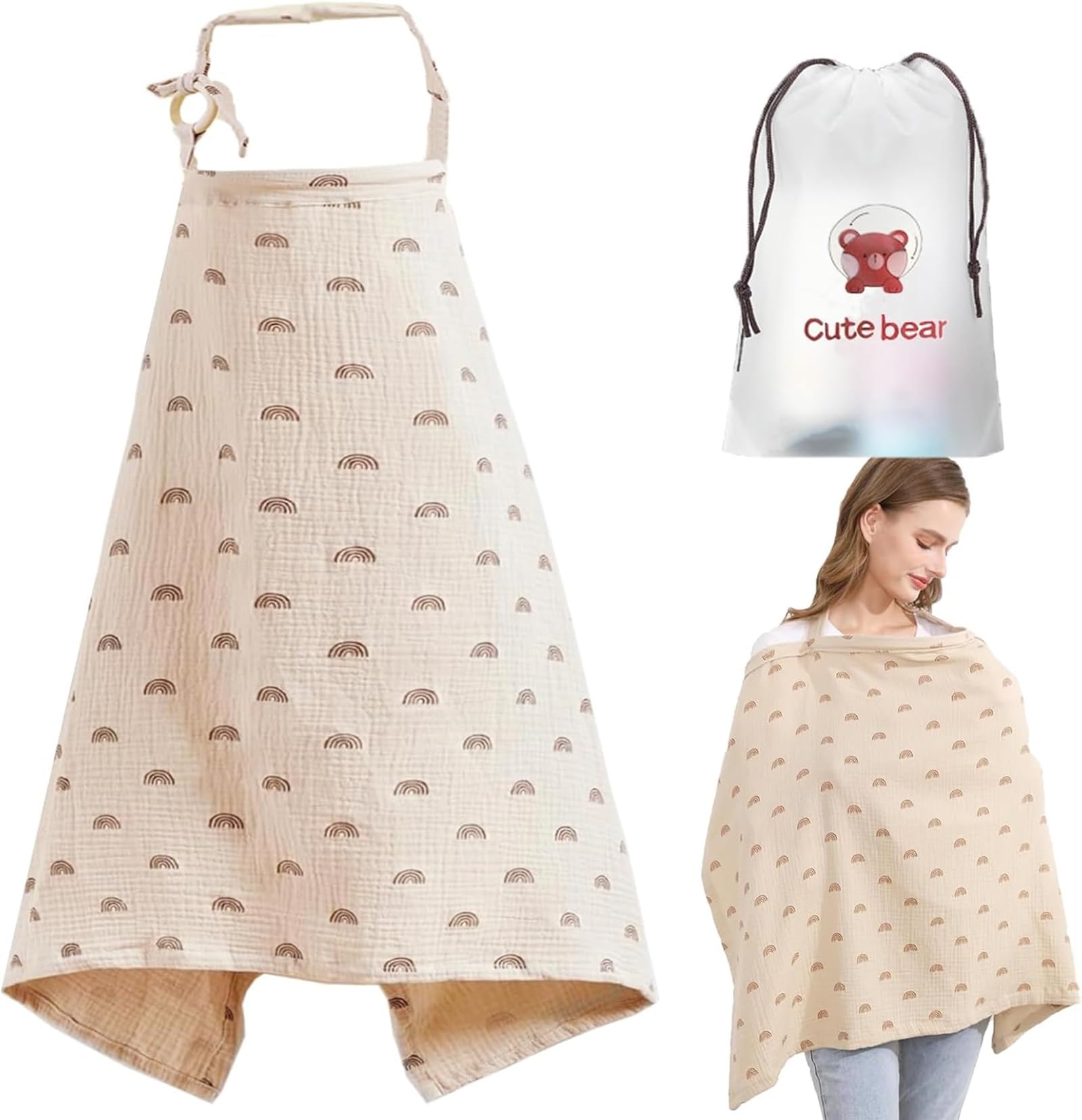 Stilltuch Musselin-Stillbezug für Babys Stillen Abdeckung Baumwolle Stillschal Stilltuch Atmungsaktiv und Leicht für Unterwegs Sichtschutz - KAMHBE (Khaki)