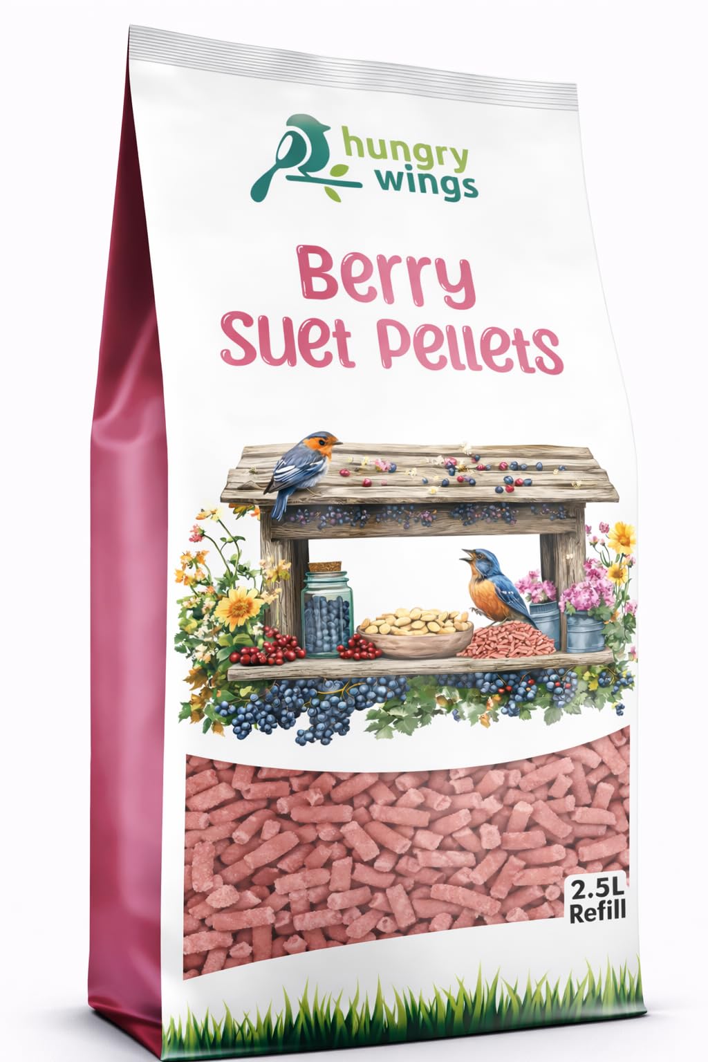 Hungry Wings Wild Bird Food 2.5L Refill Bag (Berry Suet Pellets)