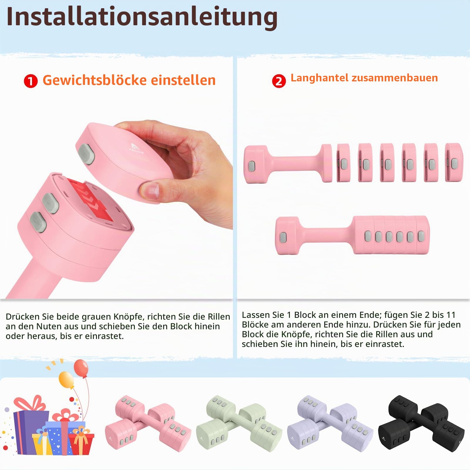 Abahub Hanteln Verstellbar Dumbbell Set Kurzhantel 2er Set je 1-2,5 kg