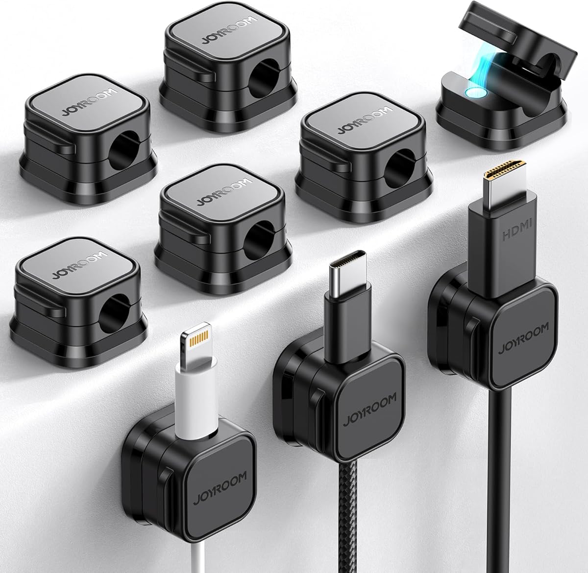 9 Pack Magnetic Cable Clips [Cable Smooth Adjustable] Cord Holder, Under Desk Cable Management, JOYROOM Adhesive Wire Holder Keeper Organizer for Home Office Desk Phone Car Wall Desktop Nightstand