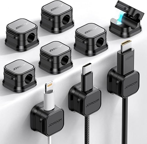 6 Pack de Clips Magnéticos para Cables [Cable Suave Ajustable] Soporte para Cables, Organización de Cables Bajo Escritorio, Organizador Portátil de