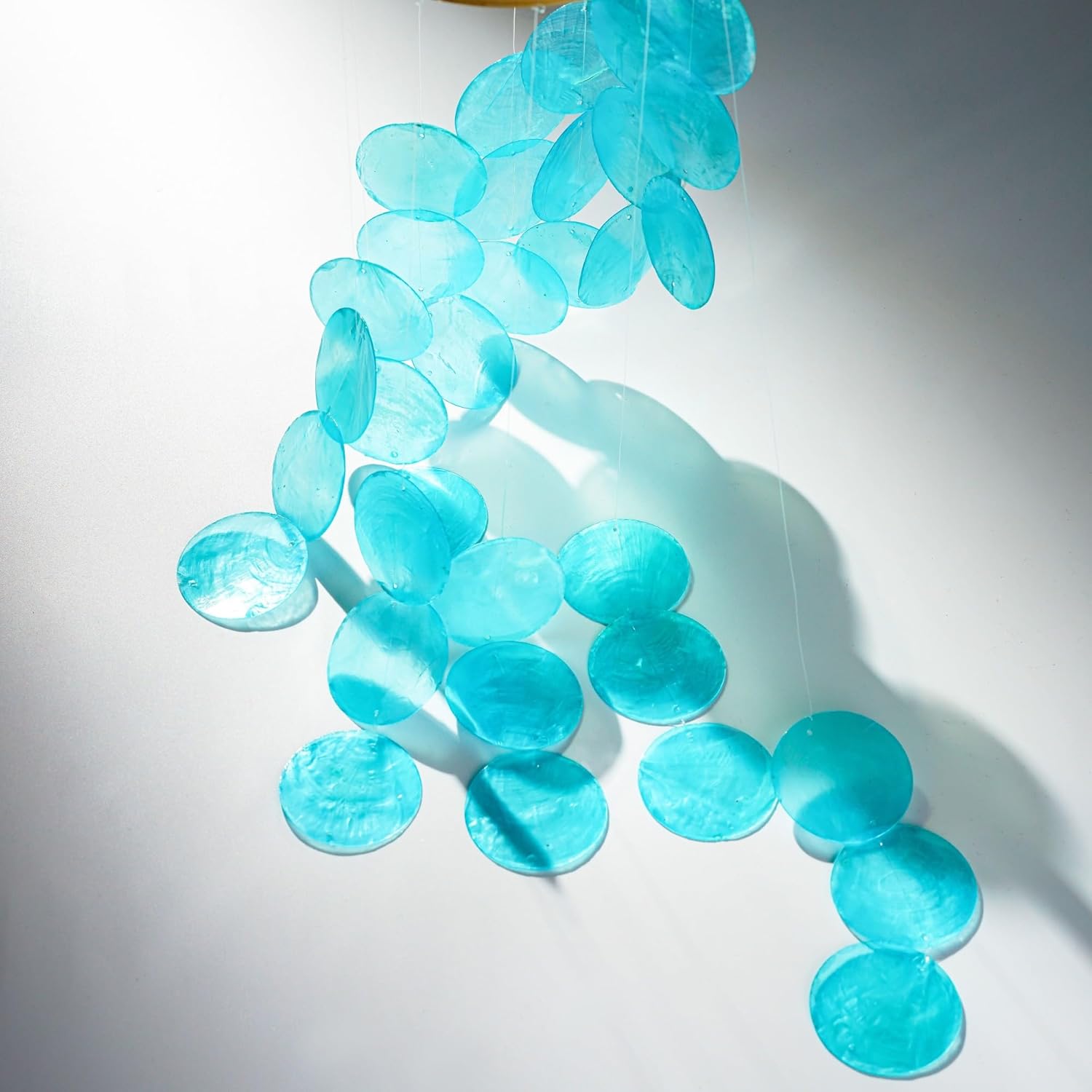 YUFENG Wind Chimes Outdoor Decor, 17'' Ocean Blue Capiz Shell Metal Windchime for Outside Garden Yard Home, Soothing Sound Decorative Wind Bell Memorial Ornament for Christmas Tree Gift - Image 5