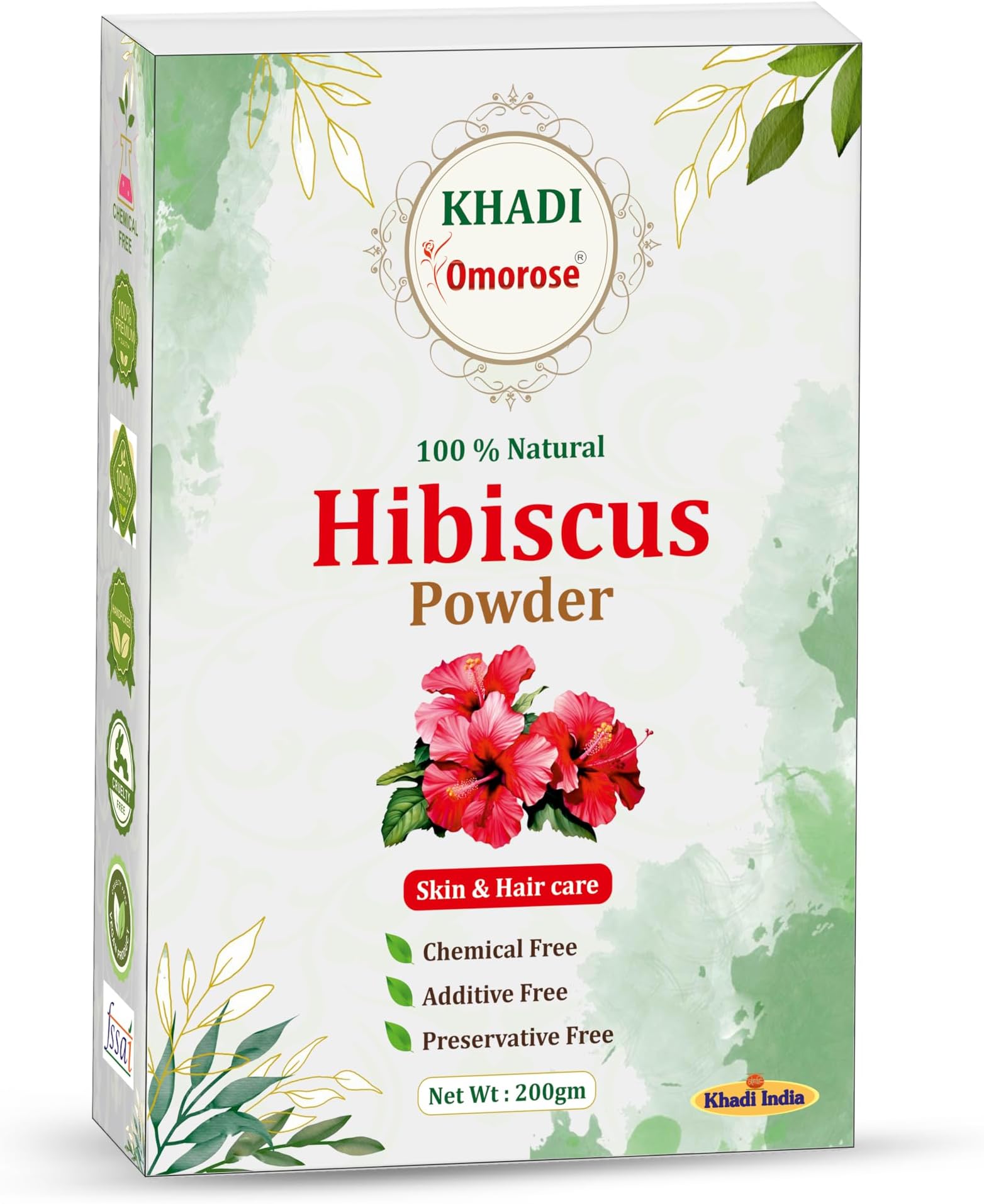 Khadi Omorose Hibiscus Flower Powder | 200 Grams |Fights Dandruff, Adds Shine, Anti-Ageing Benefits, Exfoliates, Hydrates, Moisturizes |100% Natural, Chemical-Free for Hair & Skin Care