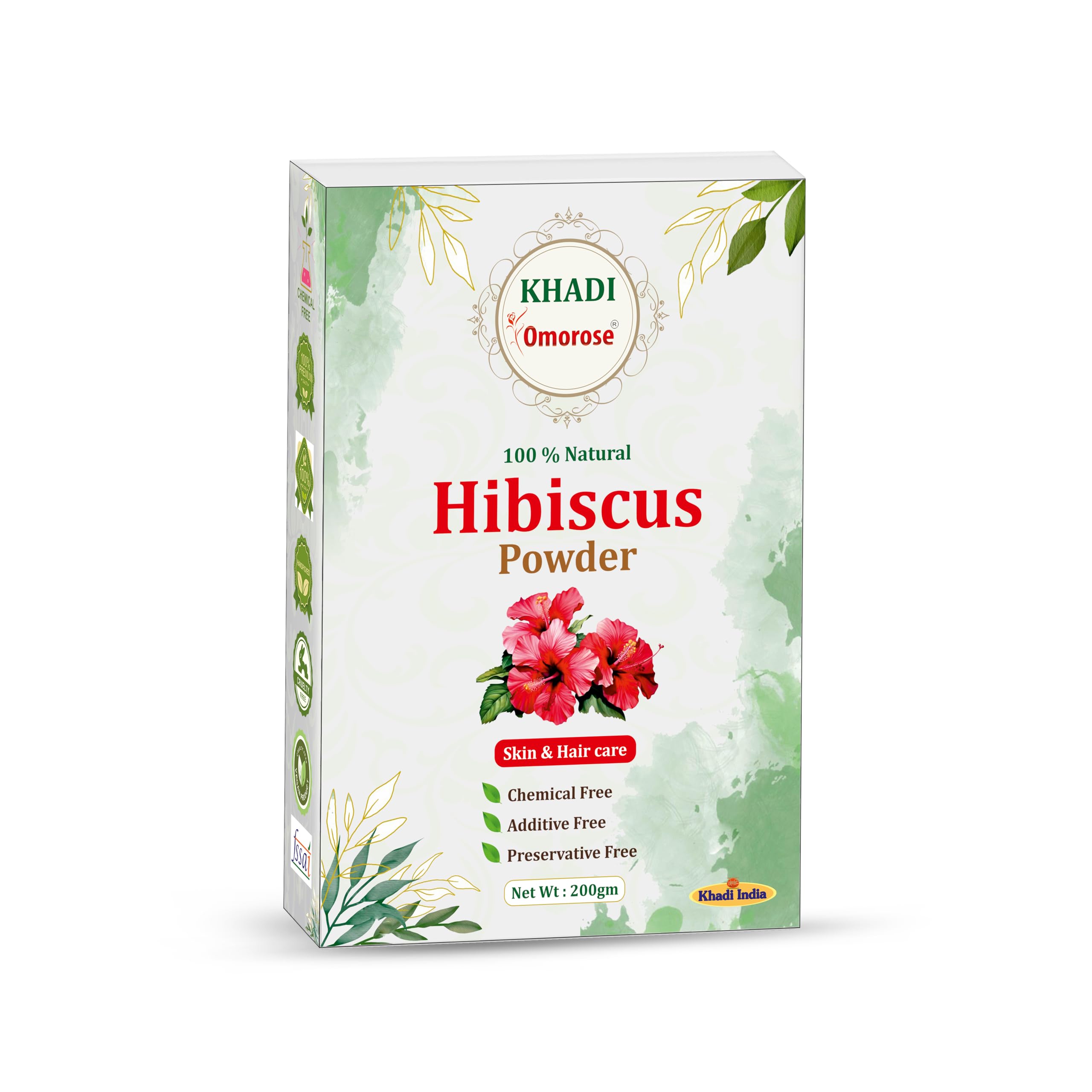 Khadi Omorose Hibiscus Flower Powder | 200 Grams |Fights Dandruff, Adds Shine, Anti-Ageing Benefits, Exfoliates, Hydrates, Moisturizes |100% Natural, Chemical-Free for Hair & Skin Care