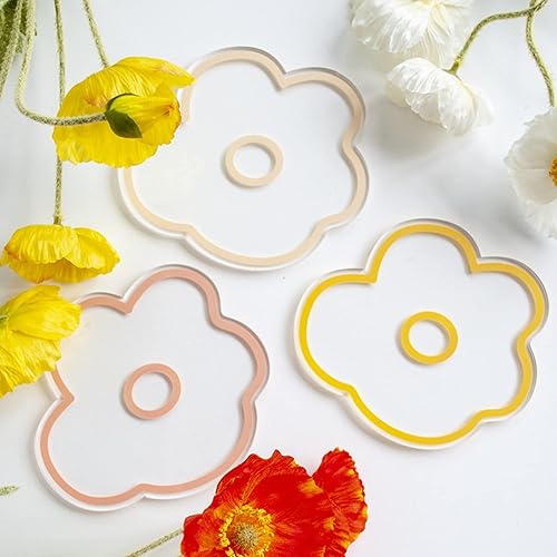Miniatura 2 de Posavasos de acrílico transparente con forma de flor, posavasos de acrílico, decoración del hogar, adornos decorativos (amarillo)