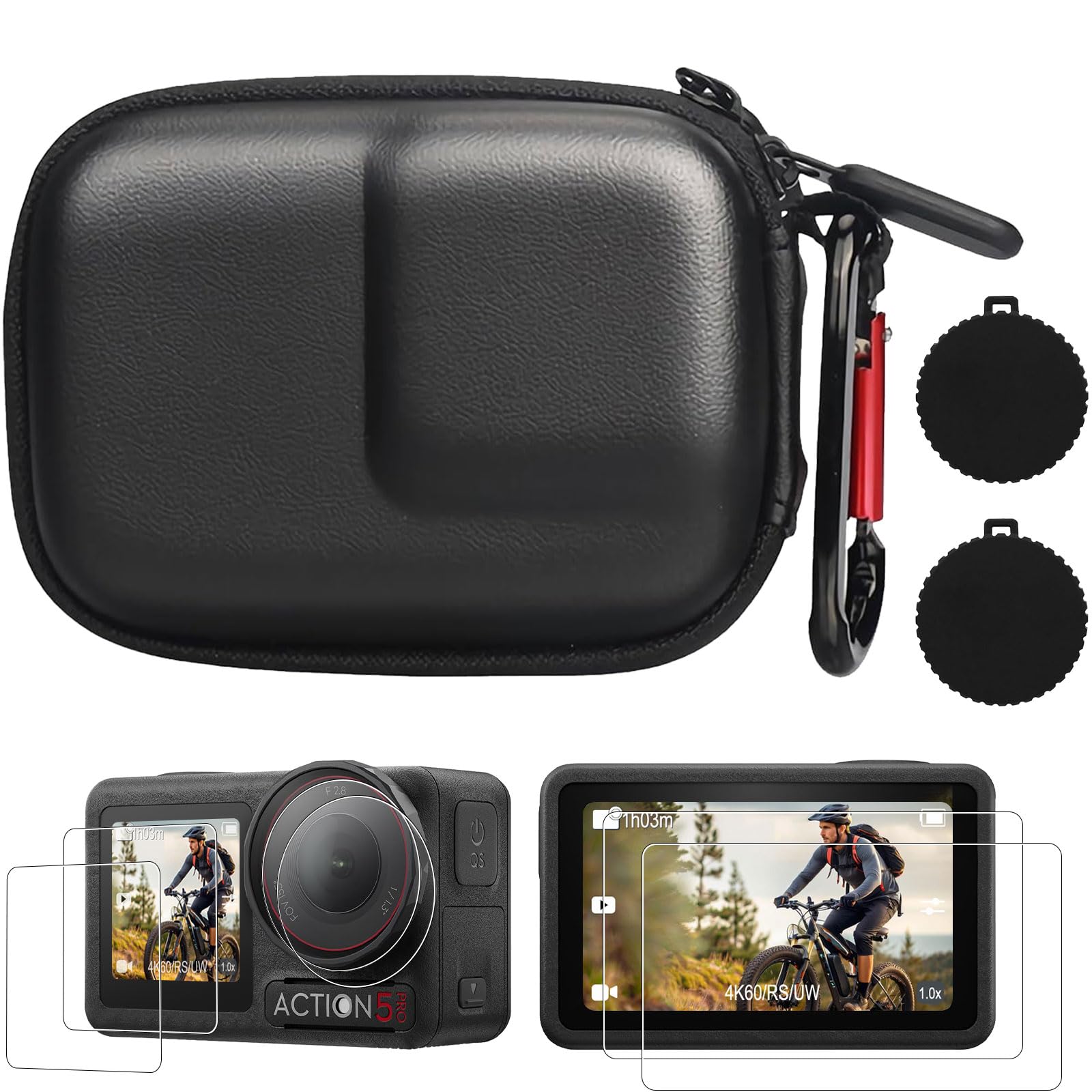 DJI Osmo Action 5 Pro Case Kit, torba do noszenia, folia ochronna na wyświetlacz 9H, silikonowa osłona obiektywu – odporna na uderzenia, zarysowania, pyłoszczelna, wszechstronna ochrona