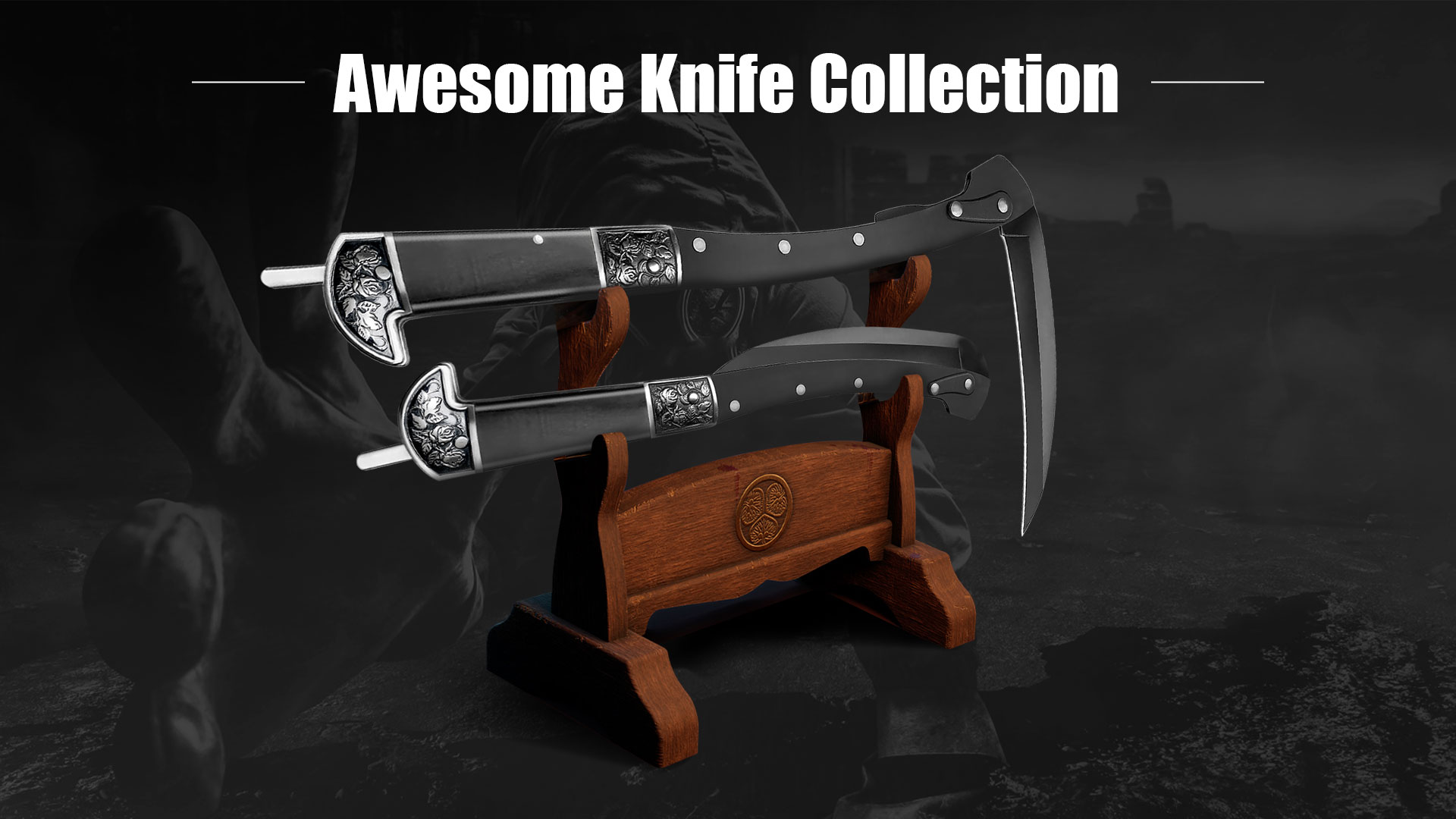 Cuchillo Hoz Plegable Negro con Mango de Madera y Funda miniatura 6