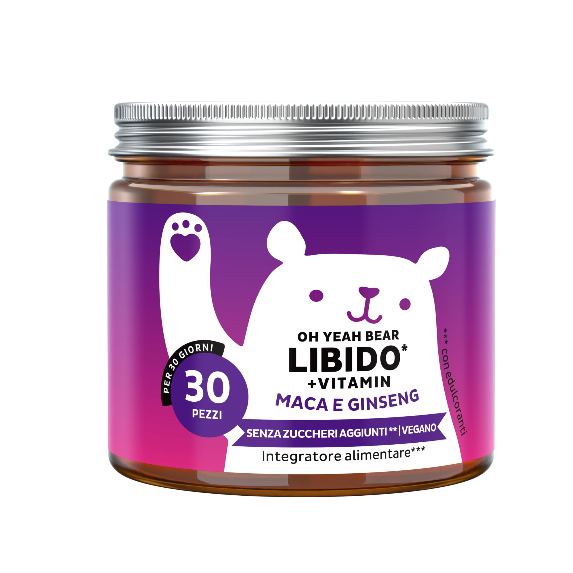 Oh Yeah Bear Maca - Energia e Vitalità - Con Extratti di Ginseng, Tribulus Terrestris - Resistenza Fisica e Performance - 30 pezzi (1 mese) - Vegano, Senza Zuccheri Agguinti - Bears with Benefits