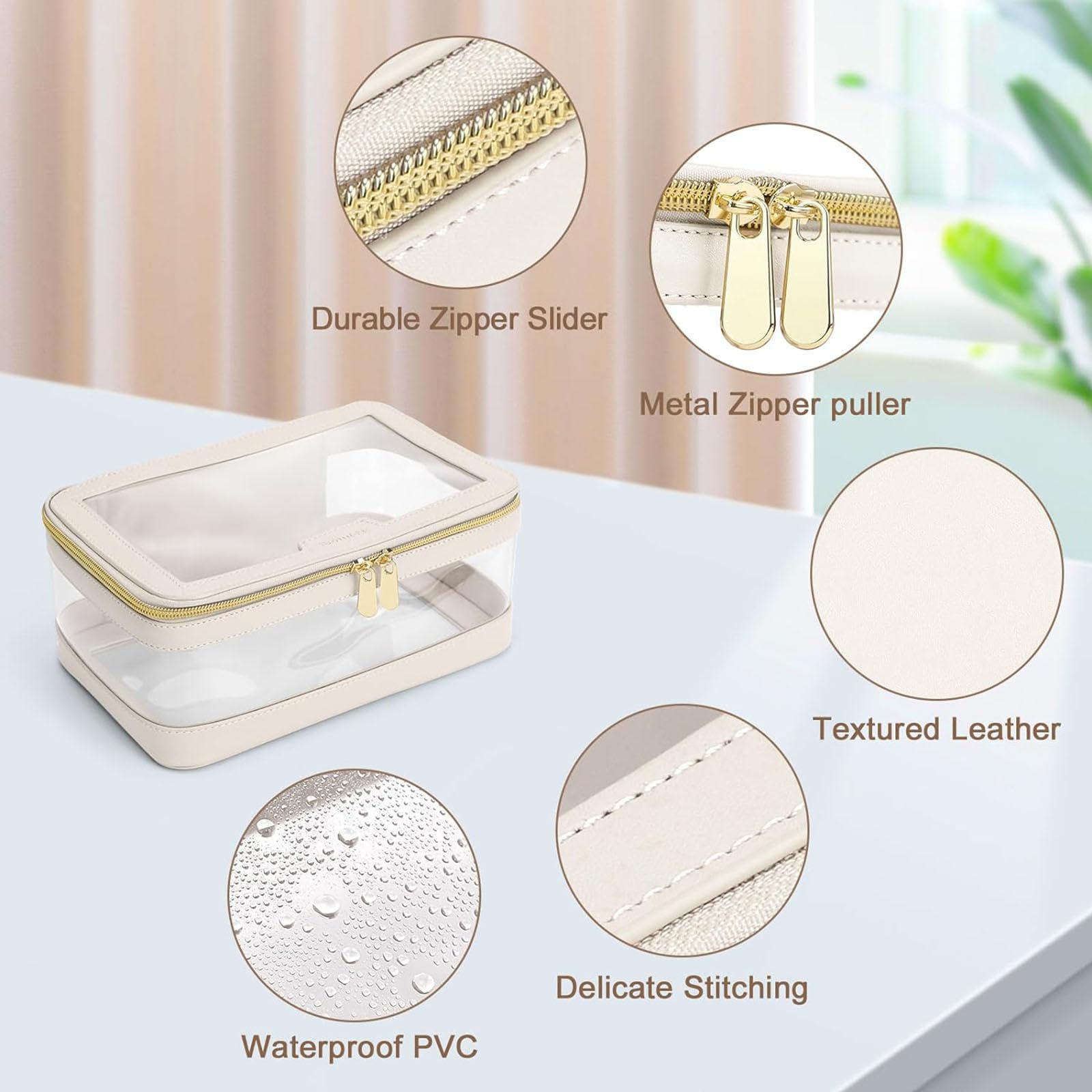 Bolsa de Maquillaje Transparente, Bolsas de cosméticos de Viaje para Mujeres, Bolsa de cosméticos portátil, Bolsa de Almacenamiento Transparente Impermeable para Organizador de artículos de