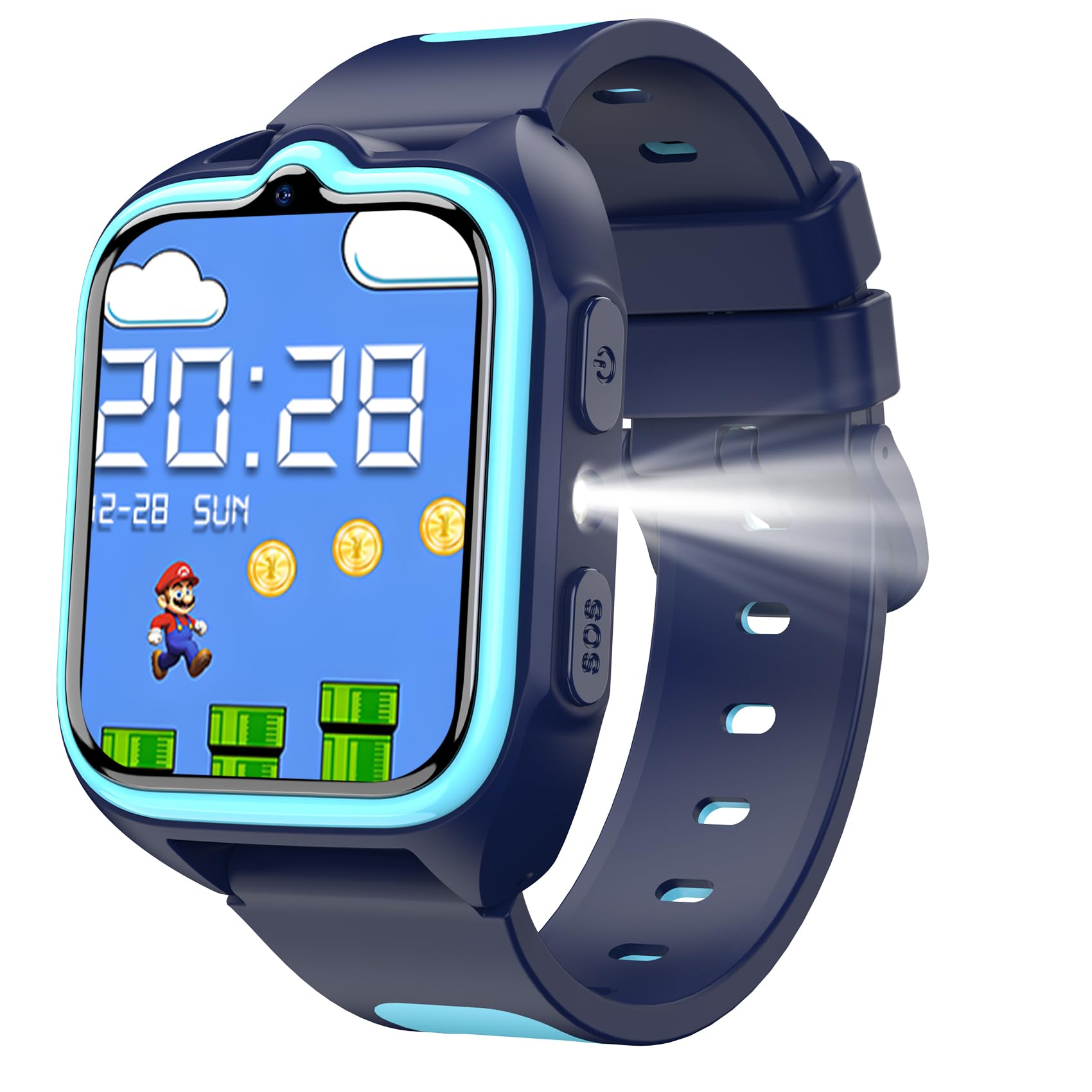 Reloj Inteligente Niño con GPS y Linterna LED,4G Smartwatch Niños con Teléfono, Videollamadas,SOS, Mensajes, Modo Escuela, Despertador, CÔmara Podómetro IP68 Reloj Inteligente Niñas y Niños Azul ClimeCo Certified