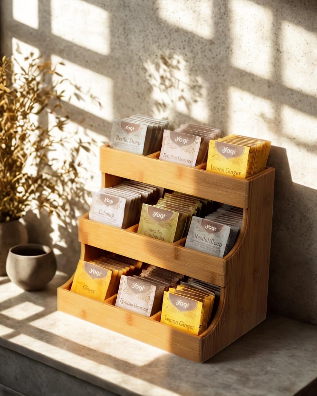 Theodore Organisateur de Sachets de Thé en Bambou - Contient 180 Sachets - Boîte Élégante pour Maison, Bureau ou Café - Aussi pour Sucre et Crèmes