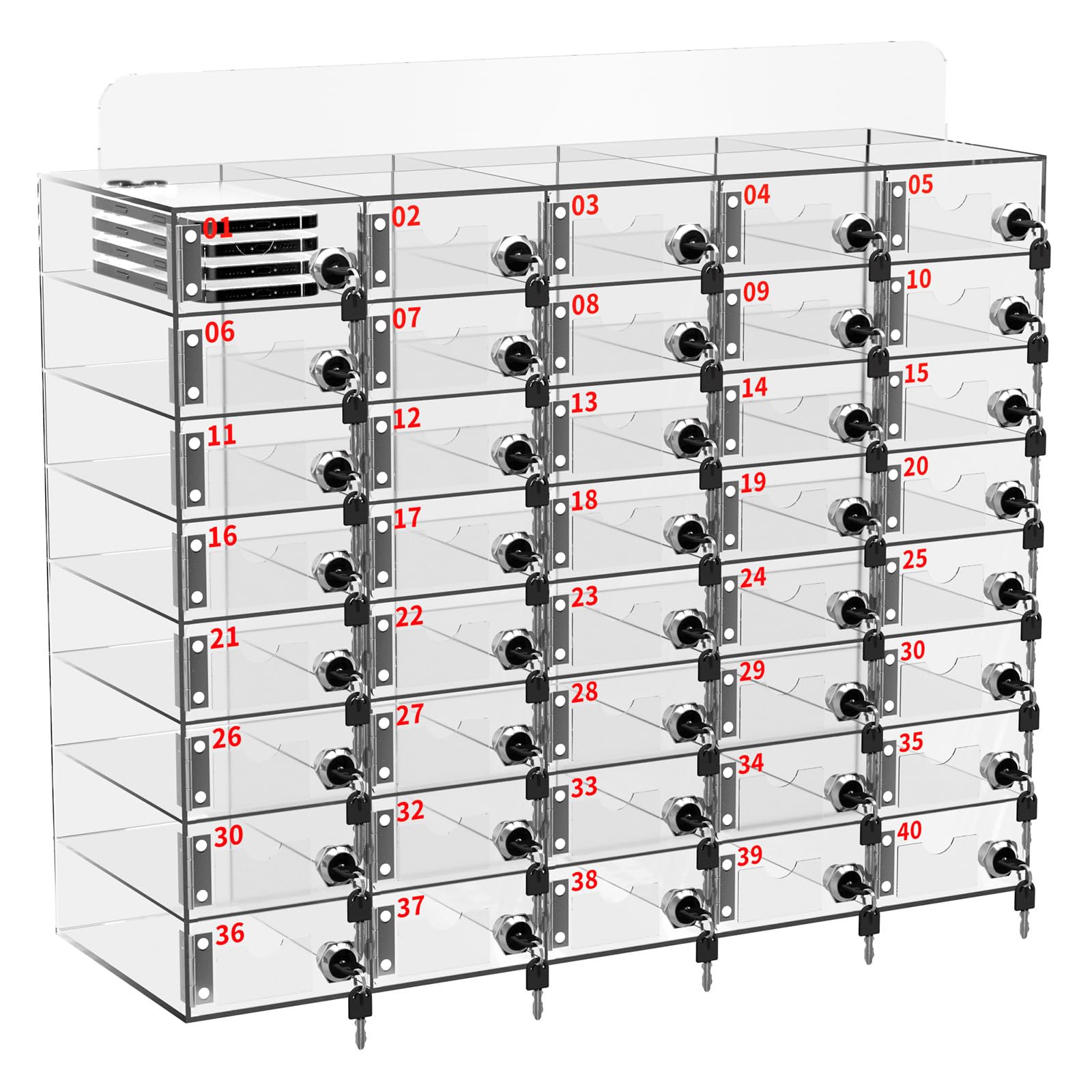Cell Phone Locker 100 Slots, Wall-Mounted Cell Phone Lock Box with Keys, Acrylic Cell Phone Storage Locker for Employees Office Classroom Gym, Clear Cell Phone Locker Cabinet for Storage (40 Slots)