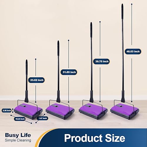 Miniatura 7 de Yocada Barredora de alfombras manual para el hogar, oficina, bajo y interior, alfombras de pelo de mascotas, desechos de polvo de papel, limpieza de