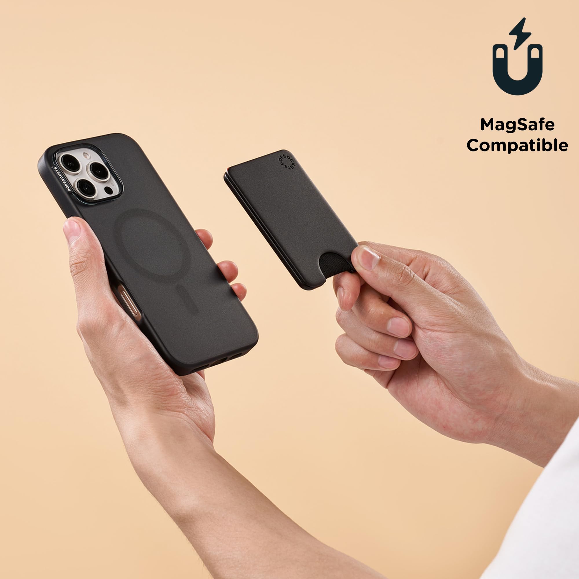 PopWallet Per MagSafe Con Anello Adattatore – Portacarte Elegante E Riposizionabile In SoftGoods Silver, Per Cellulari E Custodie, Contiene Fino A 3 Carte