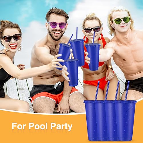 Miniatura 7 de Amyhill 12 vasos reutilizables con purpurina con tapas y pajillas, vaso de plástico de 24 onzas, taza de viaje para café helado, taza de viaje para