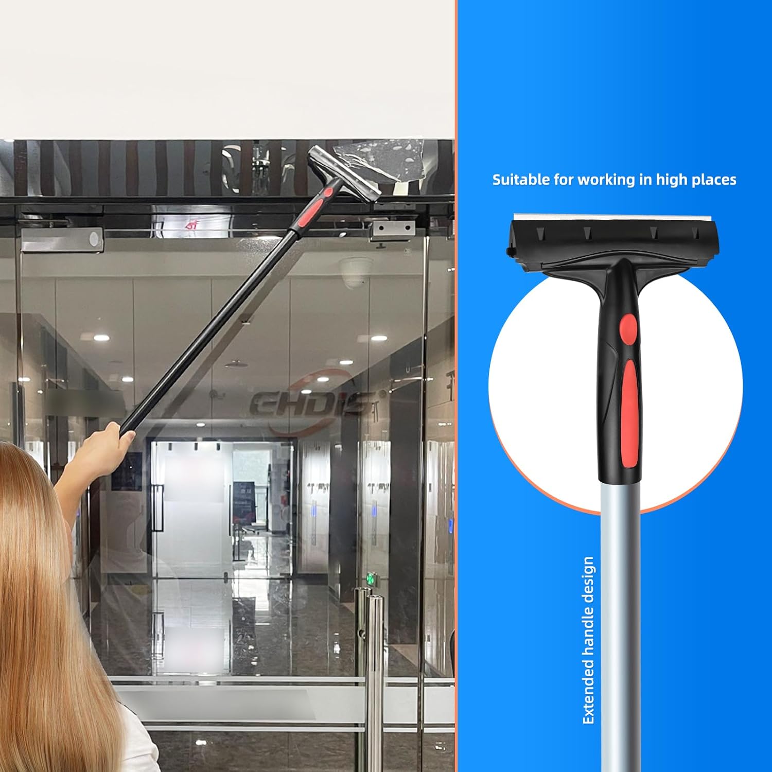 EHDIS Adjustable Razor Blade Scraper, 15''-58'' Long Handle 6" Blade Scraper Tool