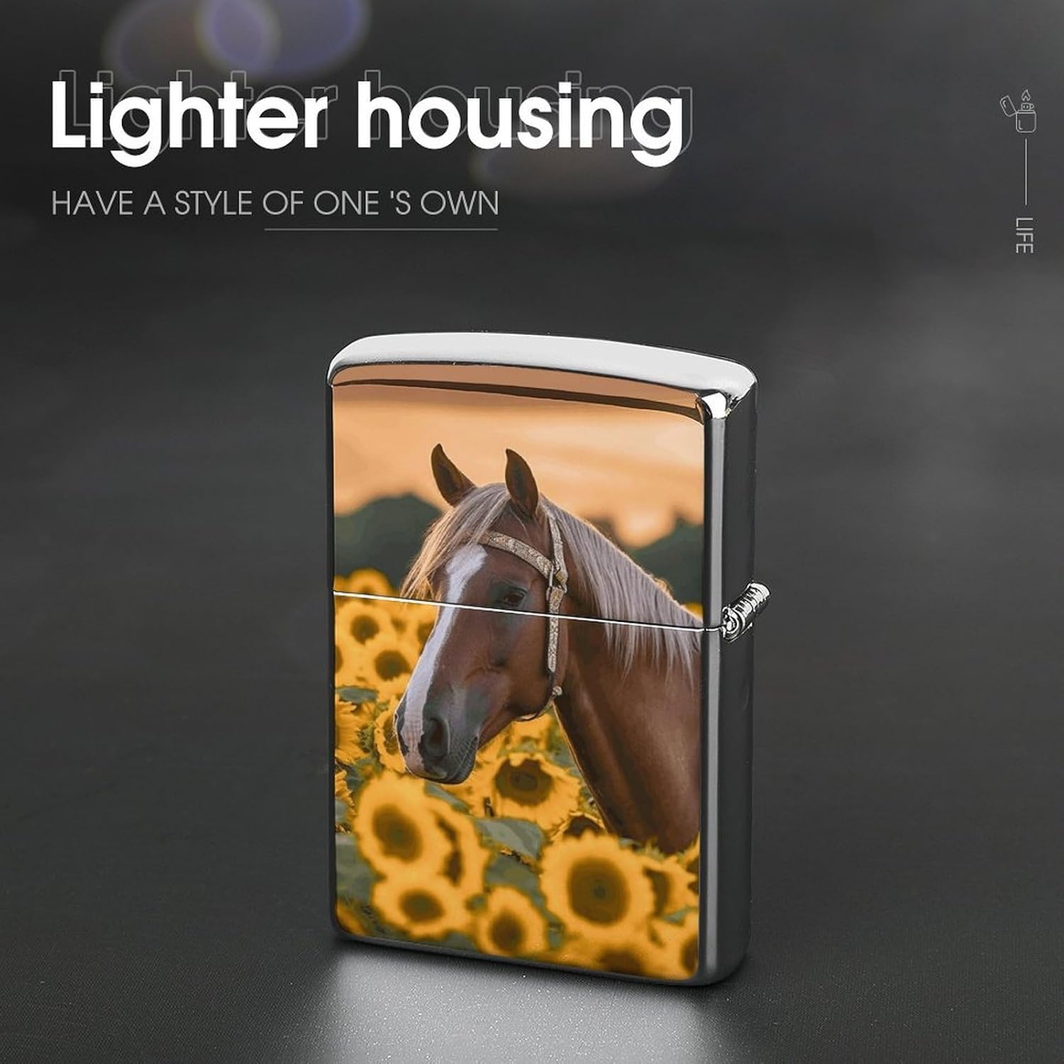 Yellow Sunflower Horse Metal Lighter Cover Case Pouch Holder image 4
