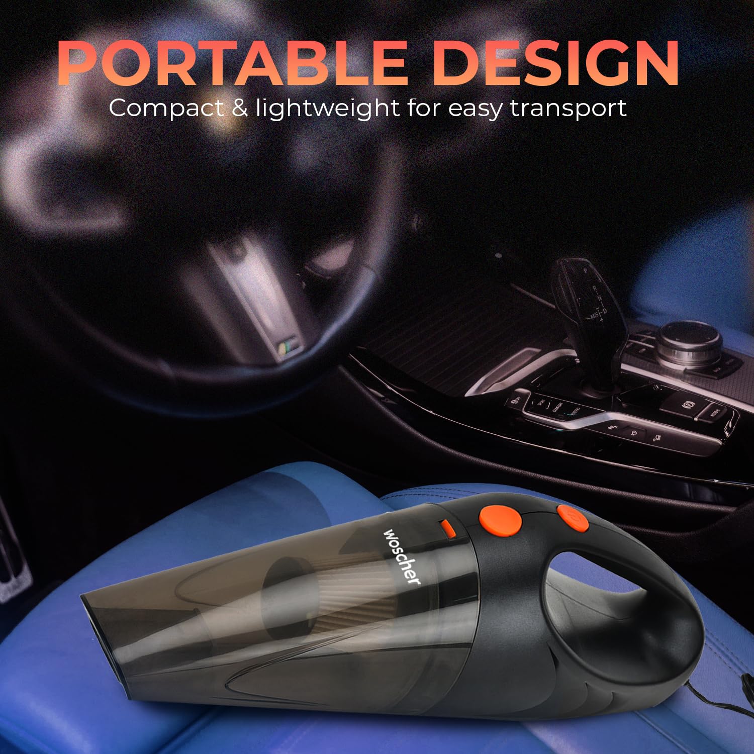 WOSCHER 1612 Portable Car Vacuum Cleaner |110W | 5000PA Suction Power | Powerful Handheld Vacuums for Deep Cleaning Dirt, Dust, Pet Hair, Multipurpose Vacuum Cleaner with HEPA Filter | 12V | Black 17 71GtPuiQ0mL. SL1500