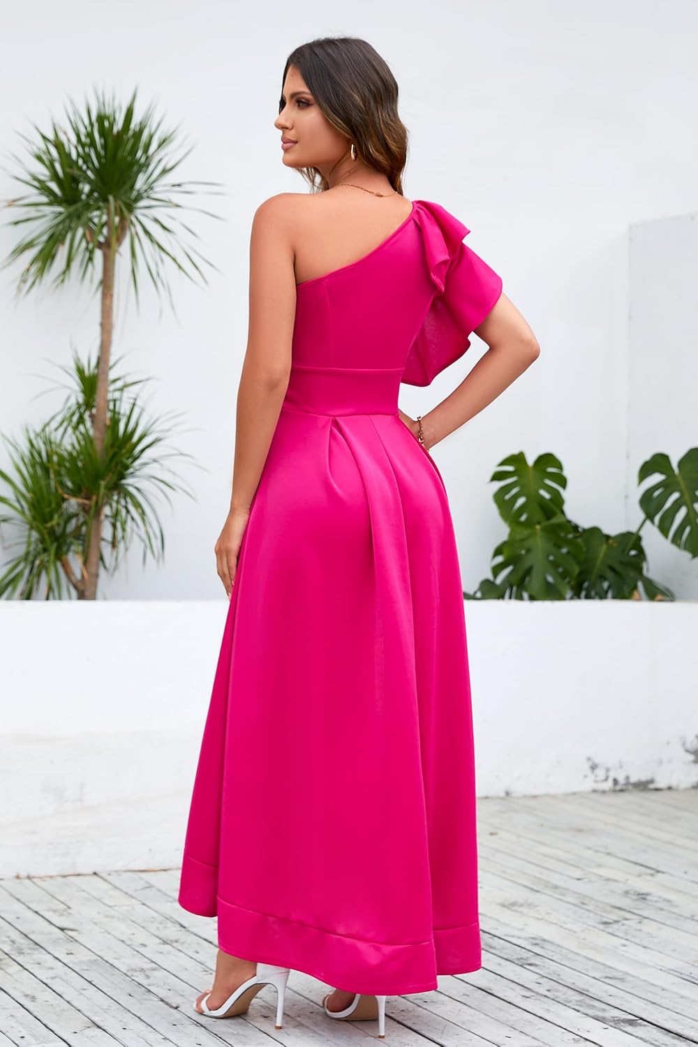 Ruffle Sleeve Dress Asymmetrical Neckline Women's Dress Cocktail Evening Party Dress