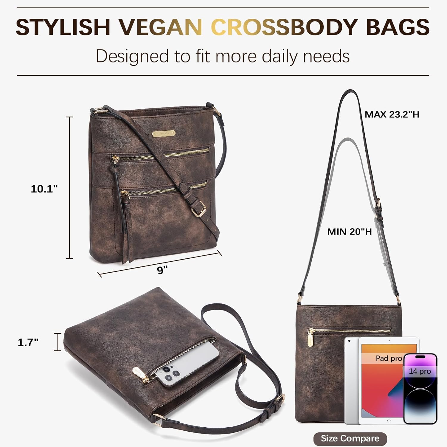 BOSTANTEN Crossbody Purses for Women Medium Shoulder Bag Quilted Handbags with Zipper Pocket - Image 4