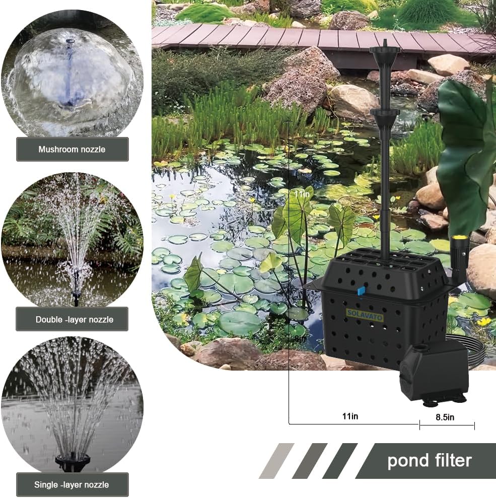 45W pond pumps for outdoor ponds,Pond Filter with outdoor fountain pump,pond pump and filter kit with lights, 660GPH Submersible Pump, koi pond filter suitable for outdoor pond cleaning