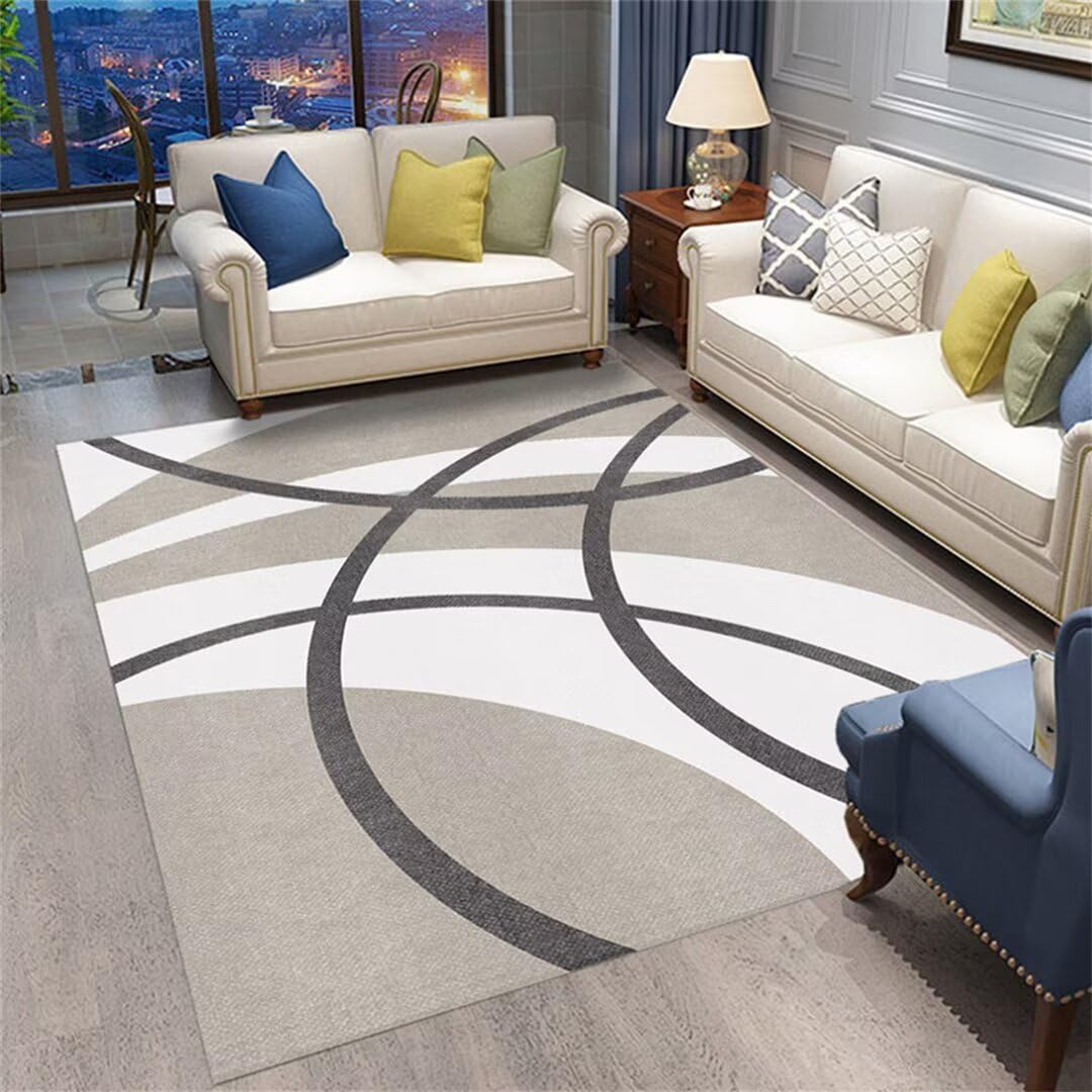 Tapis salon lavable gris 200x280cm à motif géométrique damier