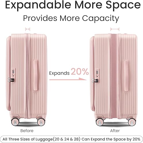 Miniatura 3 de Campfun Juego de equipaje de 3 piezas, juego de equipaje rígido abierto frontal con cubierta de PVC, juego de maleta de mano expandible con bloqueo