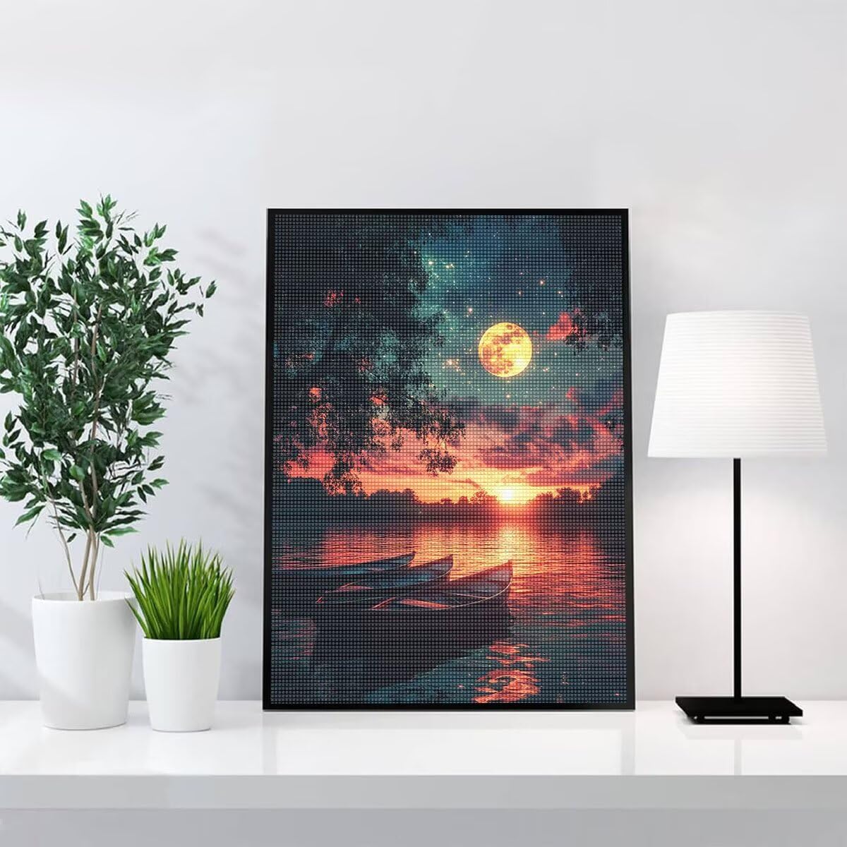 Diamond Painting Kit Completo, Diamond Painting Barca, 5D Quadrato Pittura Diamante Kit Manualidades Adultos DIY Diamantini Crystal Art Disegni Ricamo Punto Croce Artigianale, 60x90cm Tramonto j0-963