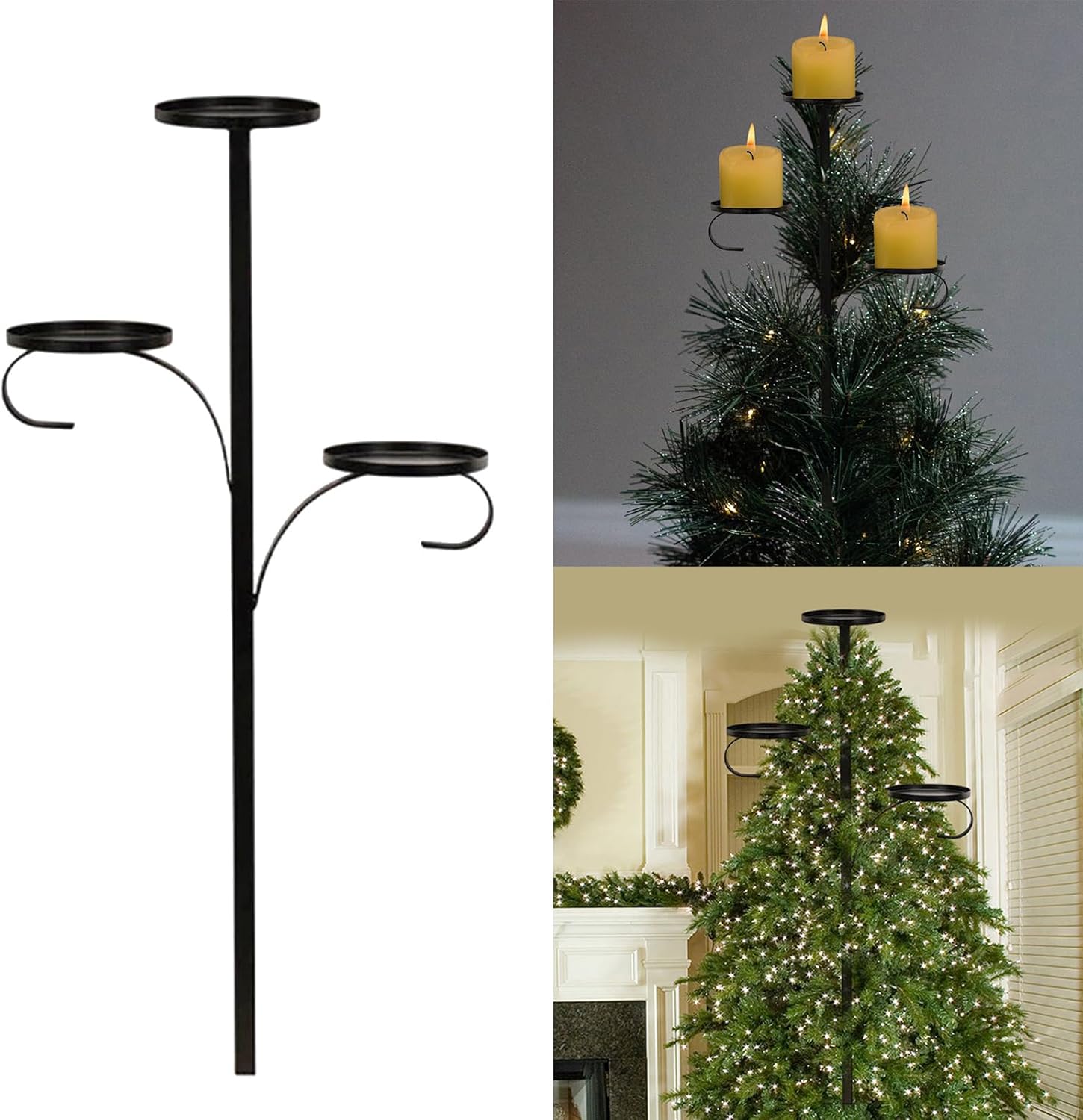 Elegant 3 Tiered Black Candle Holders Black Christmas Tree Toppers Candle Holders for Festival Home Decors