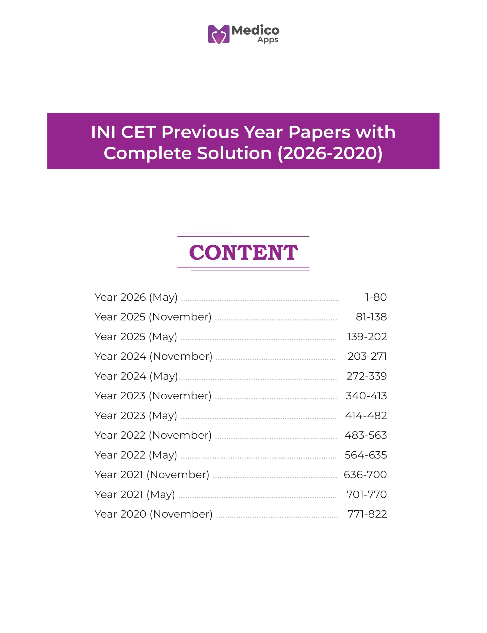 INI CET Solved Question Papers 2020–2026 | Previous Year Papers with Detailed Solutions | PYQ Book for INI-CET, NEET PG & FMGE 1
