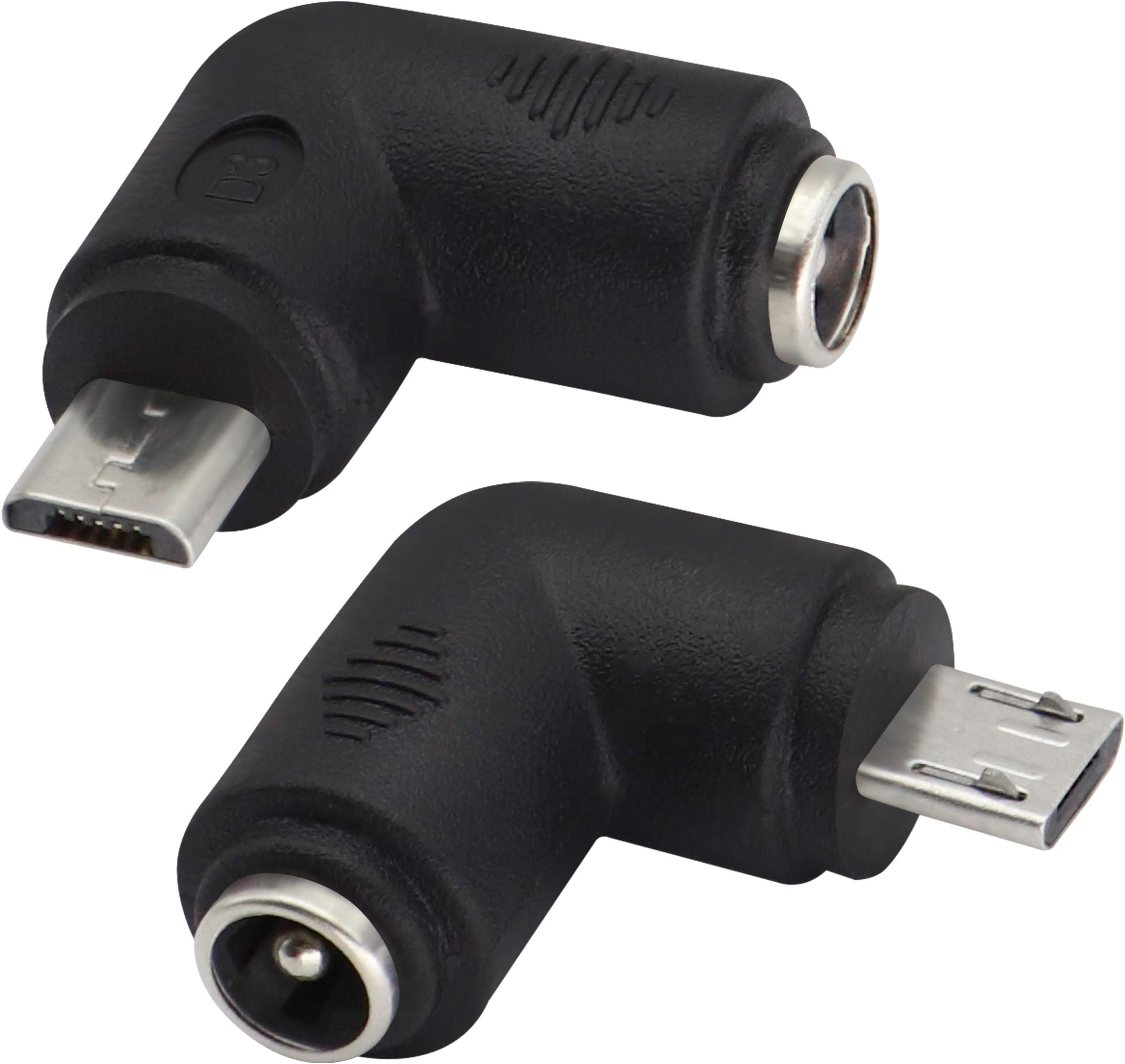 90 Degree Micro DC Power Adapter 90 Degree DC5.5x2.1mm to Micro USB 5V DC Power Supply Charging Connector for Cellphone, Tablet,MP3 and Micro USB Device.(2Pack/Micro)