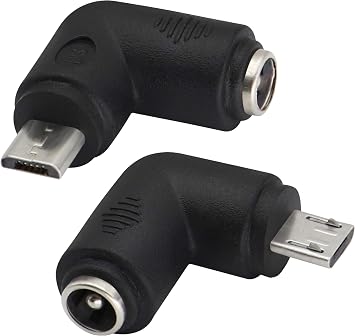 90 Degree Micro DC Power Adapter 90 Degree DC5.5x2.1mm to Micro USB 5V DC Power Supply Charging Connector for Cellphone, Tablet,MP3 and Micro USB Device.2Pack/Micro