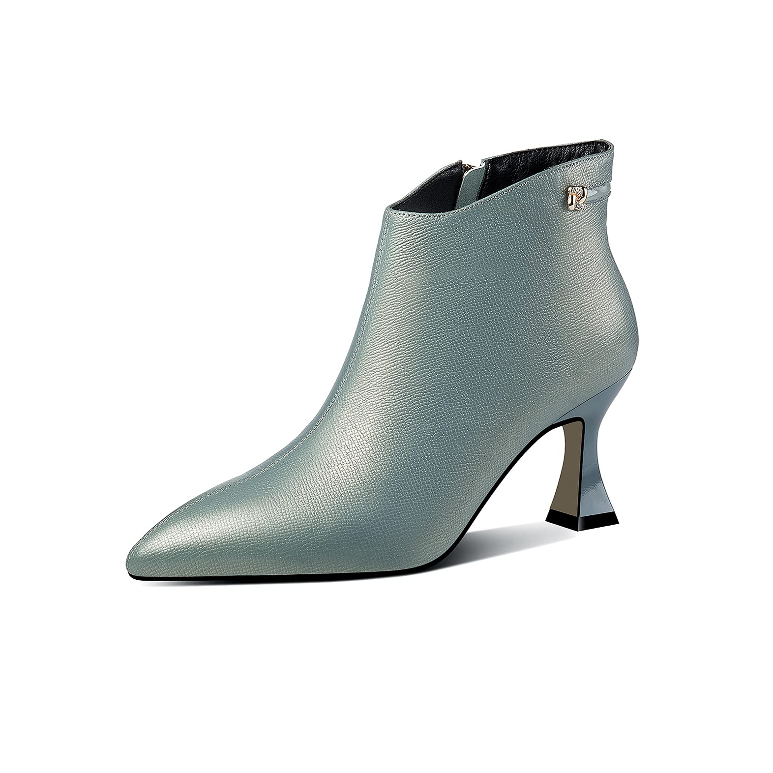 TinaCus Womens Handmade Genuine Leather Side Zip Up High Heel Pointed Toe Ankle Dressy Booties