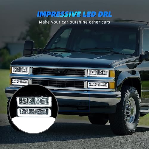 Miniatura 9 de AUTOSAVER88 Conjunto de faros LED DRL compatibles con Chevy GMC CK Suburban Tahoe Yukon 1990-2000, par de faros delanteros de repuesto con luz de