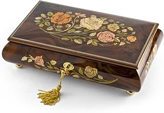 Handcrafted Walnut 18 Note Roses Inlay Musical Jewelry Box with Lock and Key - Many Songs to Choose - Jingle Bells