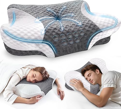 Almohadas cervicales para el cuello con espuma viscoelástica, almohadas cervicales para aliviar el dolor, almohadas de espuma viscoelástica de