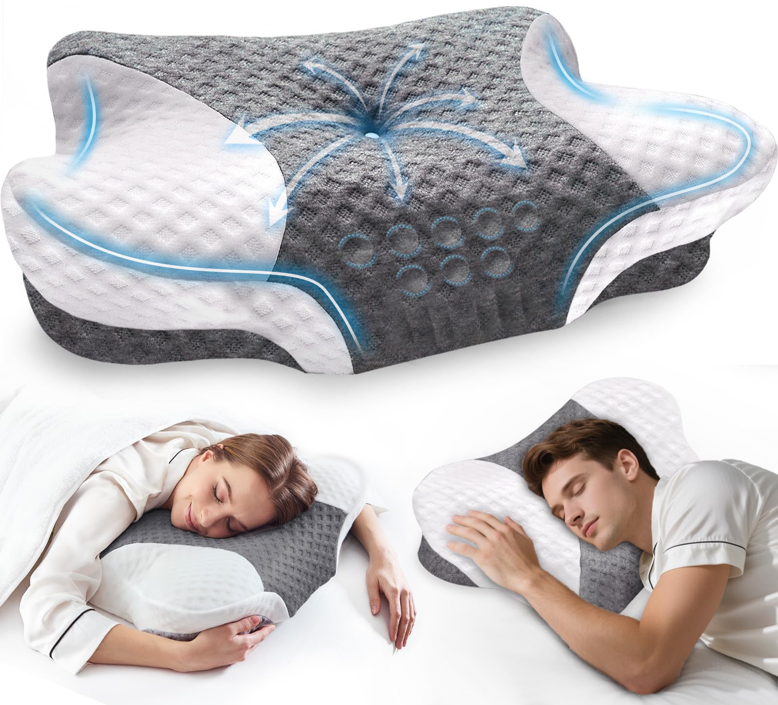 Cervical Neck Pillows with Memory Foam - Neck Pillows for Pain Relief Contour Memory Foam Pillows Ergonomic Neck Support - Adjustable Orthopedic Bed Pillows with Breathable Pillowcase for Sleeping