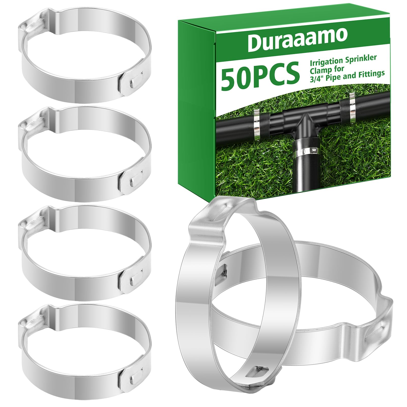 Duraaamo 50 Pcs 3/4" Irrigation Sprinkler Clamp Pinch Double Gripping Leakproof Hose Pipe Clamps, Solution for Leaking of Drip Irrigation Kit