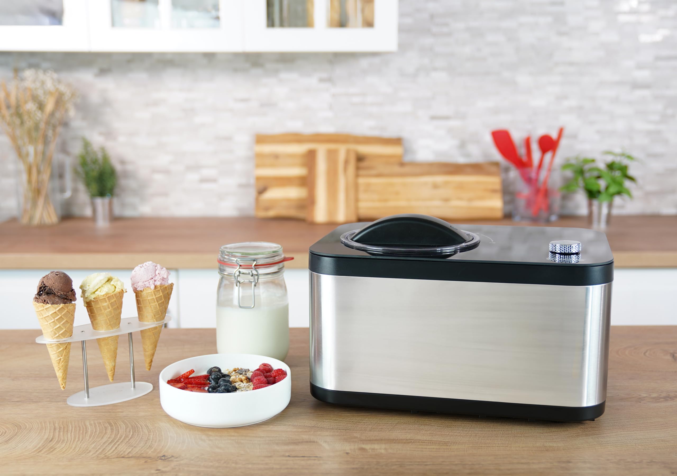 Unold 48826 Eismaschine & Joghurtbereiter EVA Compresseur pour sorbetière 1,5 L 120 W Noir, Acier Inoxydable