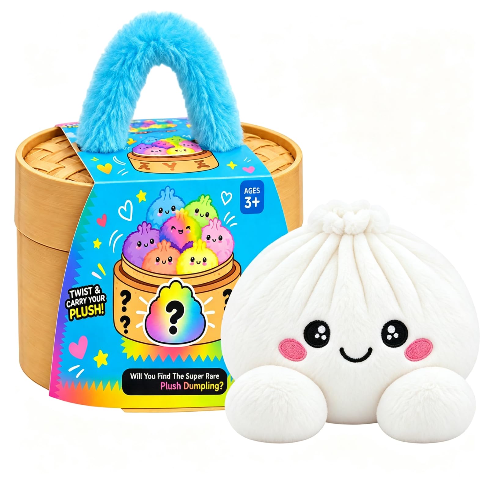 Plush Dumpling Mystery Squishy Bao Bun with Steamer Blind，White 4