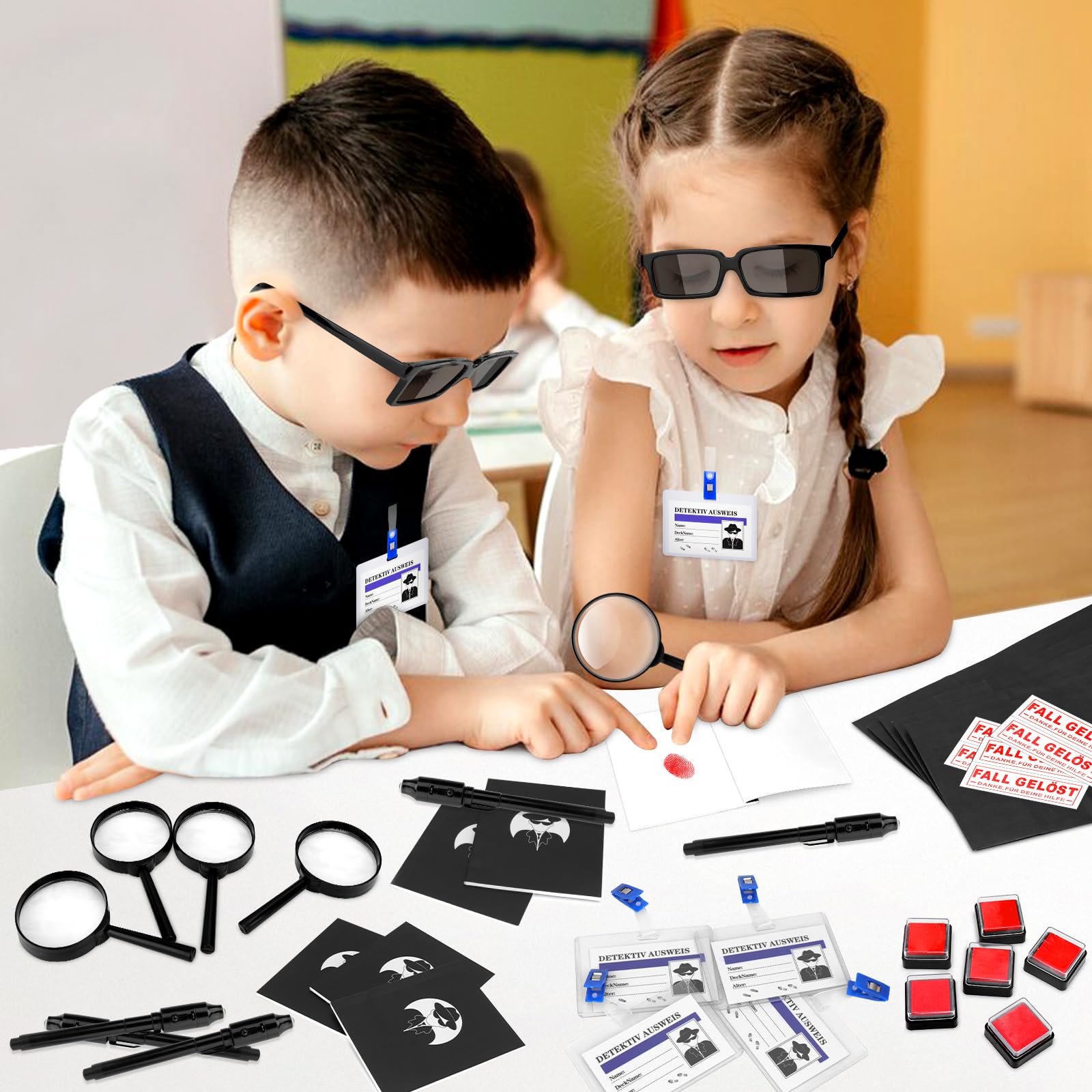 Kit Detective Per Bambini - 12 Lenti D'Ingrandimento E Tesserini Con Clip, Gioco Di Ruolo Educativo